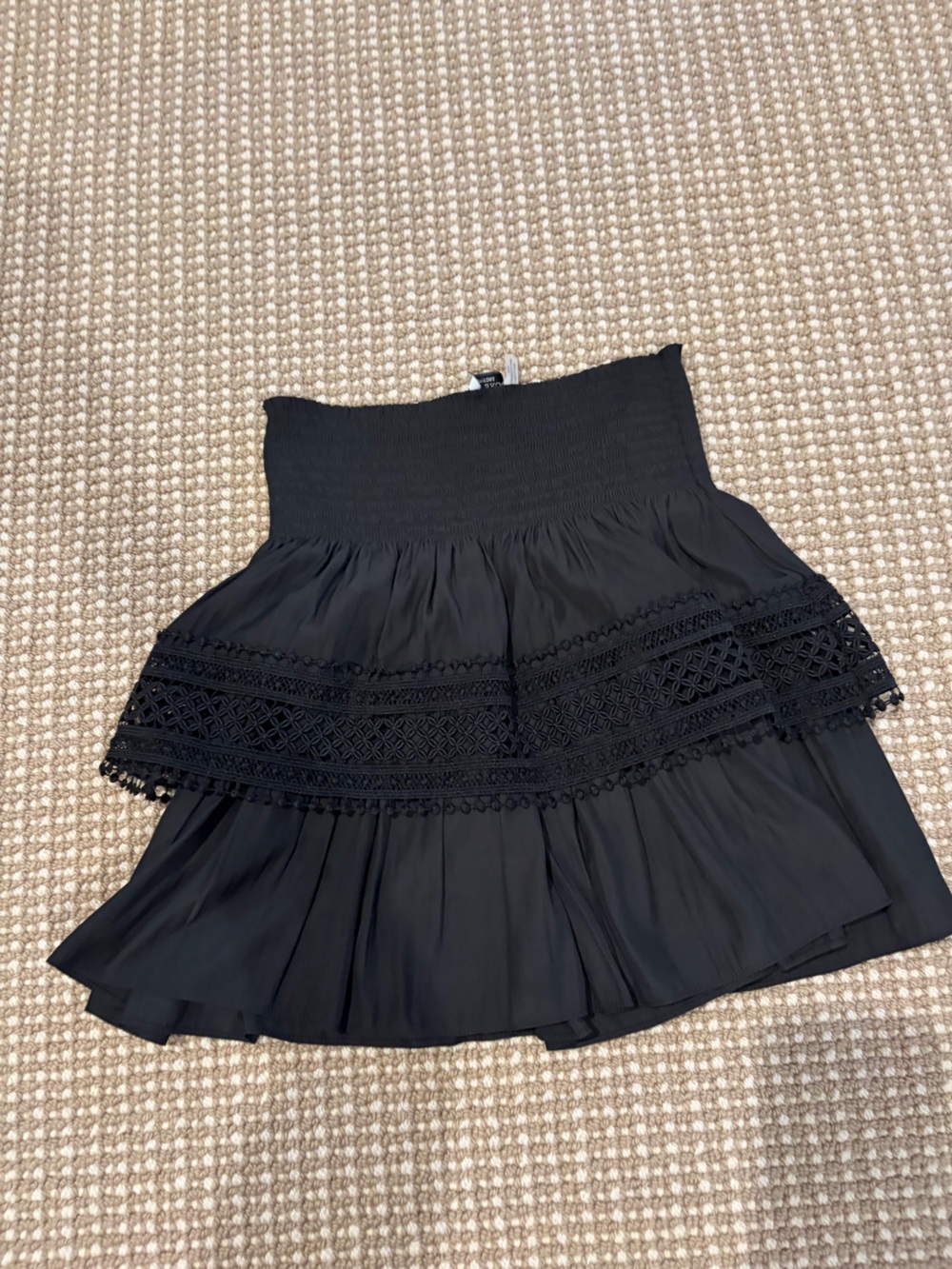 Ramy Brook Black Crochet-Trim Smocked Waist Skirt